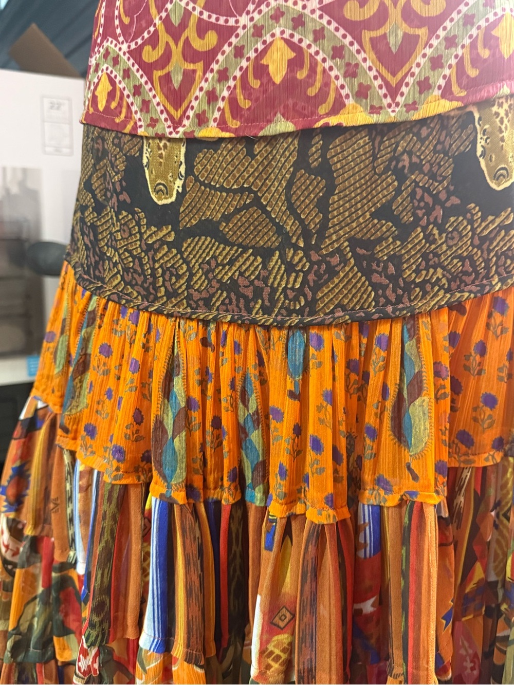 Sandy Starkman Vintage Bohemian Tiered Floral Patchwork Maxi Skirt . XS - Picture 8 of 11
